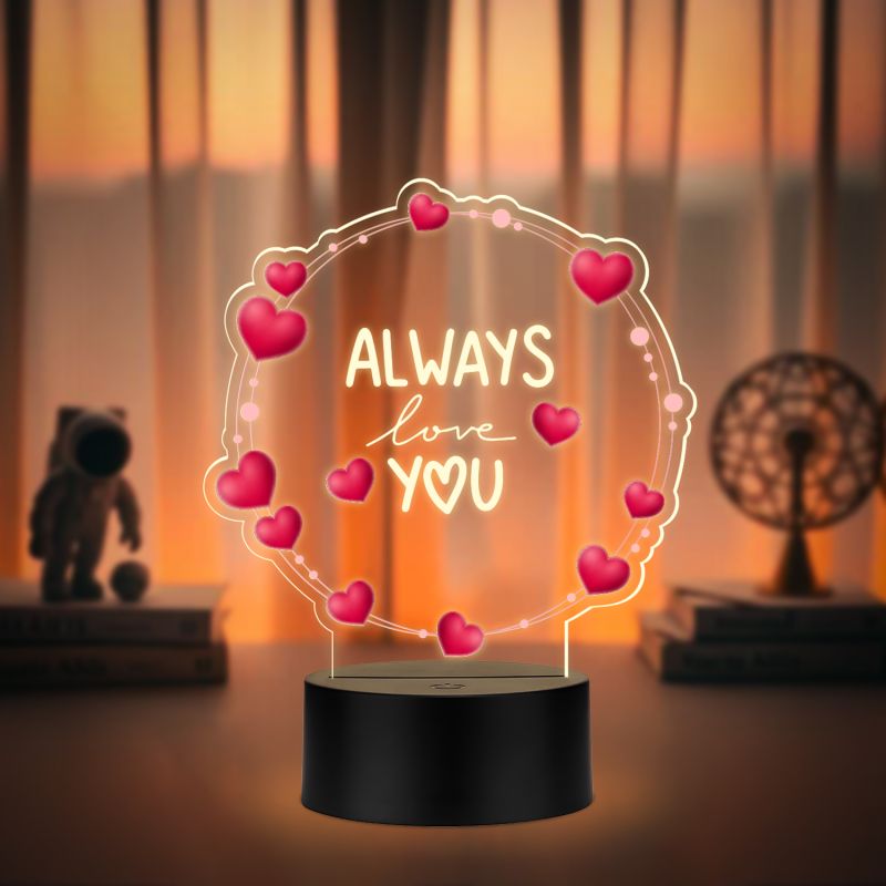 Acrylic Led Lamp Romantic Gift for Couples Warm White Light Gift Item for Wedding, Anniversary, Birthday & Valentine's Day (Always Love You)